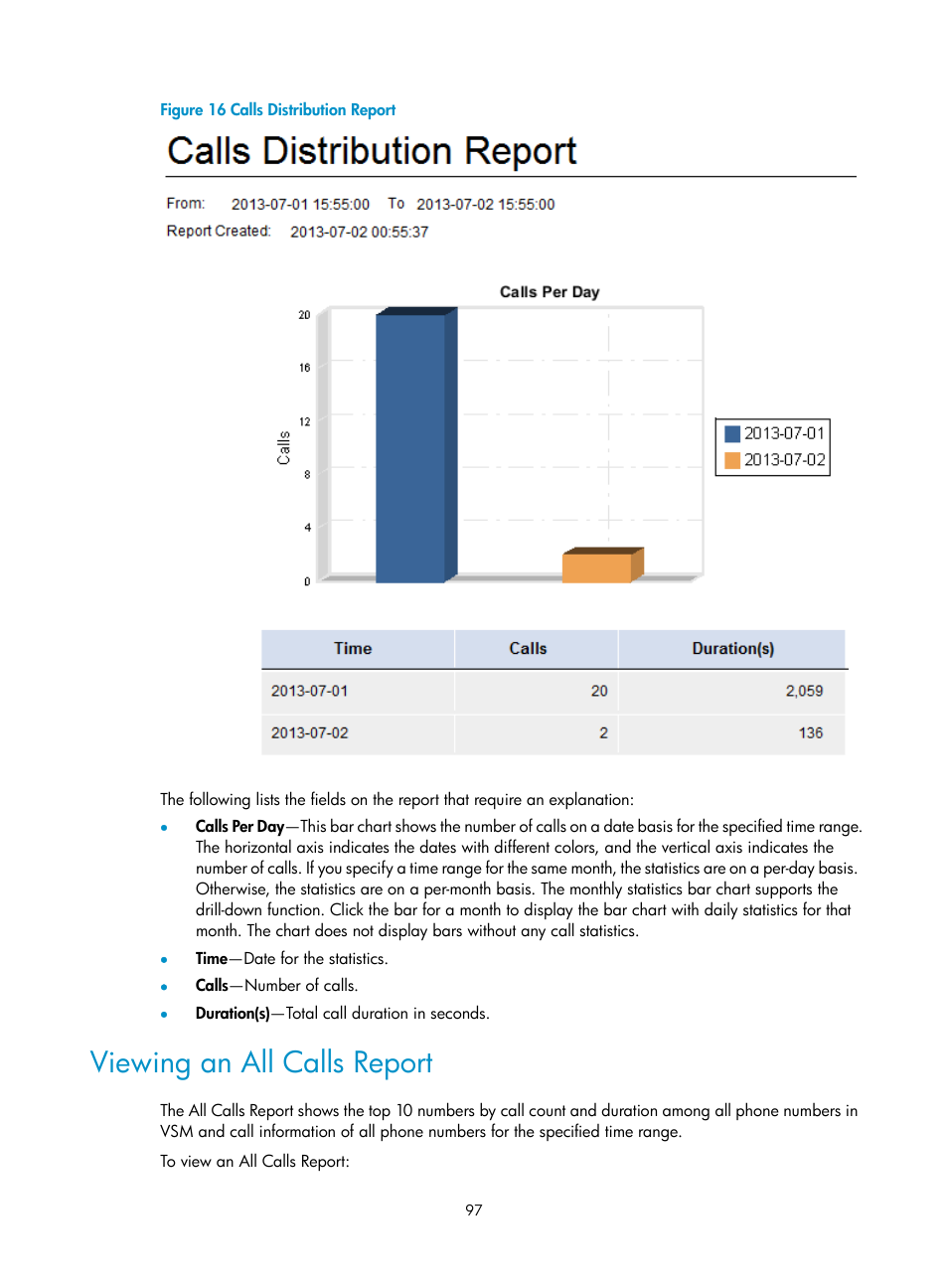 Viewing an all calls report | H3C Technologies H3C Intelligent Management Center User Manual | Page 106 / 145