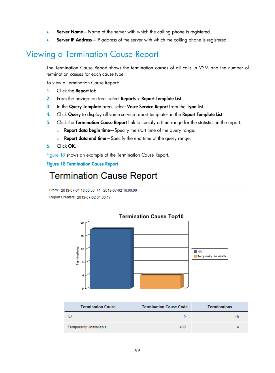Viewing a termination cause report | H3C Technologies H3C Intelligent Management Center User Manual | Page 108 / 145
