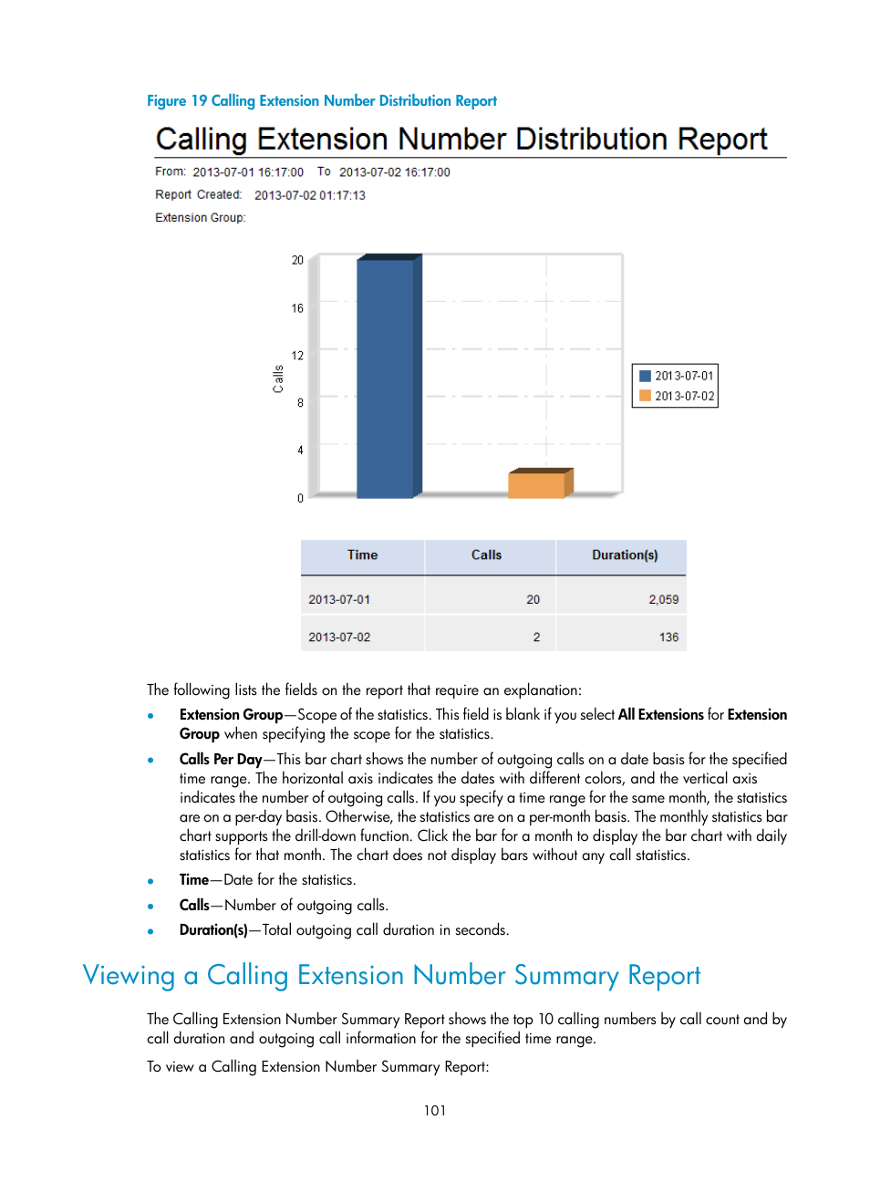 Viewing a calling extension number summary report | H3C Technologies H3C Intelligent Management Center User Manual | Page 110 / 145