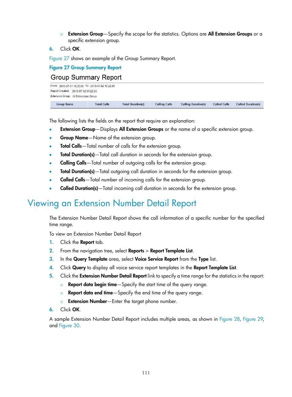 Viewing an extension number detail report | H3C Technologies H3C Intelligent Management Center User Manual | Page 120 / 145