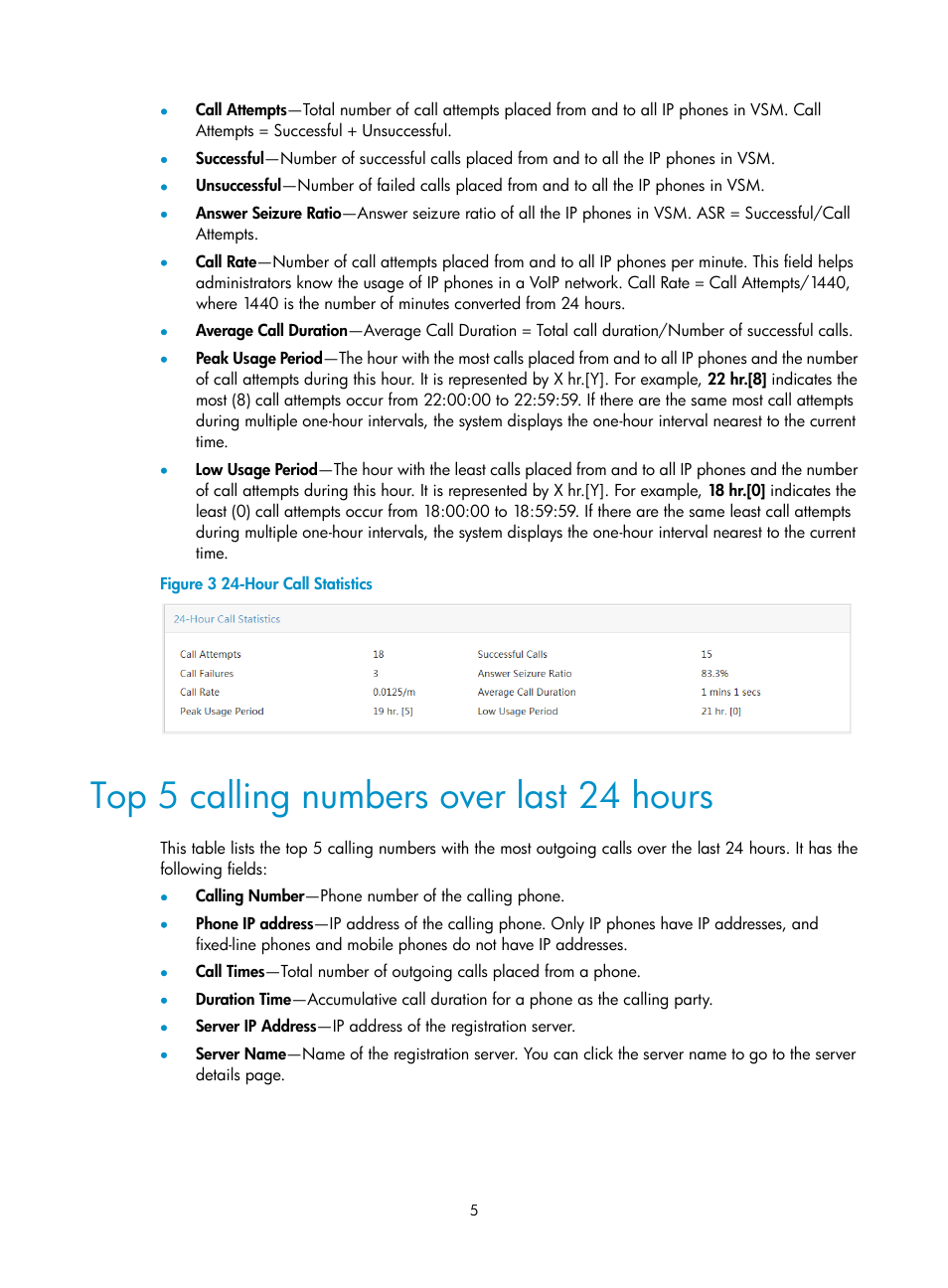 Top 5 calling numbers over last 24 hours | H3C Technologies H3C Intelligent Management Center User Manual | Page 14 / 145