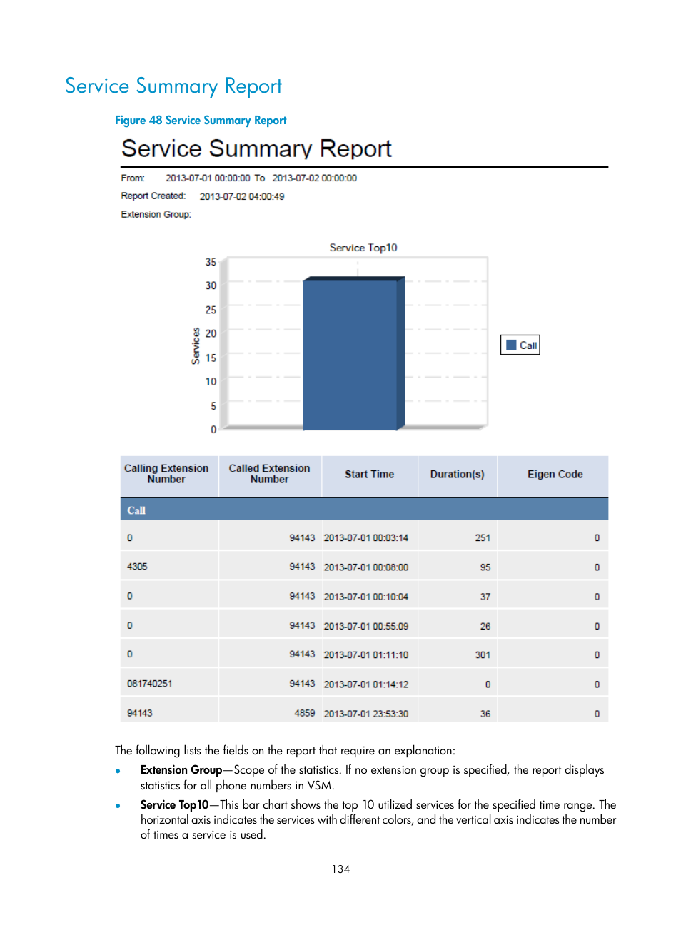 Service summary report | H3C Technologies H3C Intelligent Management Center User Manual | Page 143 / 145