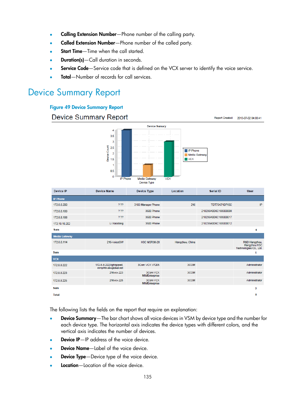 Device summary report | H3C Technologies H3C Intelligent Management Center User Manual | Page 144 / 145