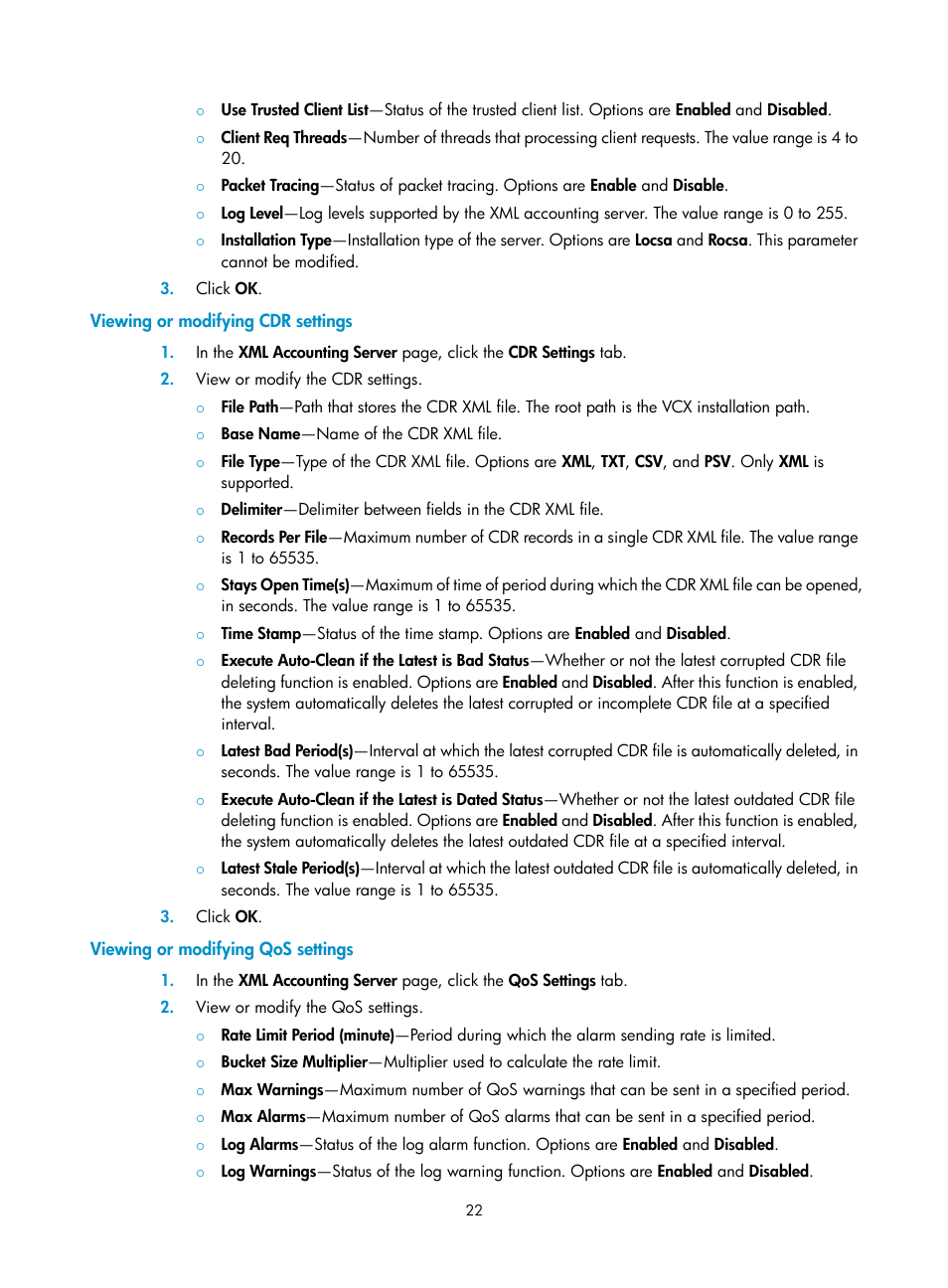 Viewing or modifying cdr settings, Viewing or modifying qos settings | H3C Technologies H3C Intelligent Management Center User Manual | Page 31 / 145