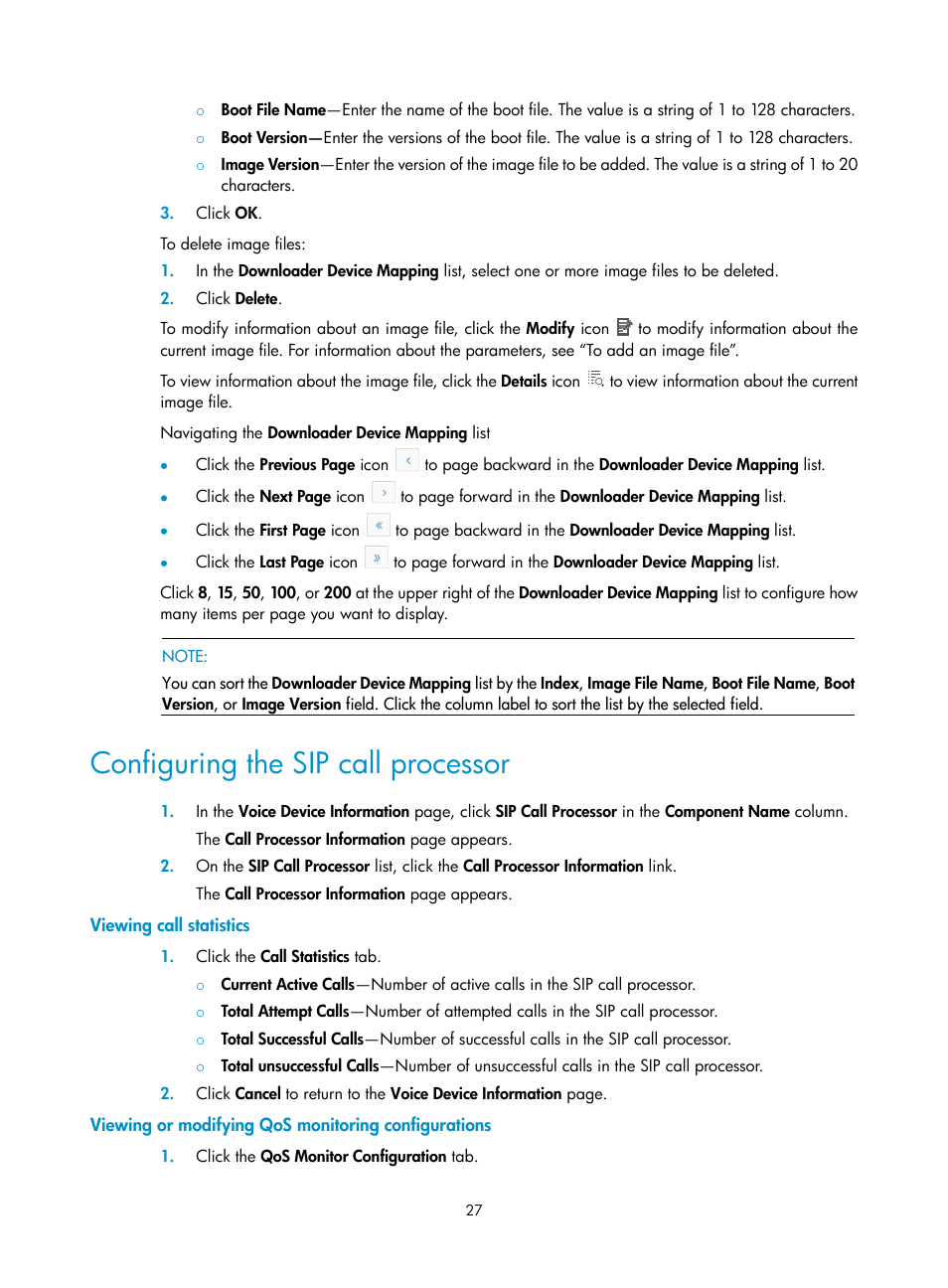 Configuring the sip call processor, Viewing call statistics, Viewing or modifying qos monitoring configurations | H3C Technologies H3C Intelligent Management Center User Manual | Page 36 / 145