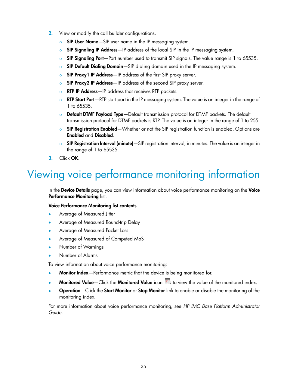 Viewing voice performance monitoring information | H3C Technologies H3C Intelligent Management Center User Manual | Page 44 / 145