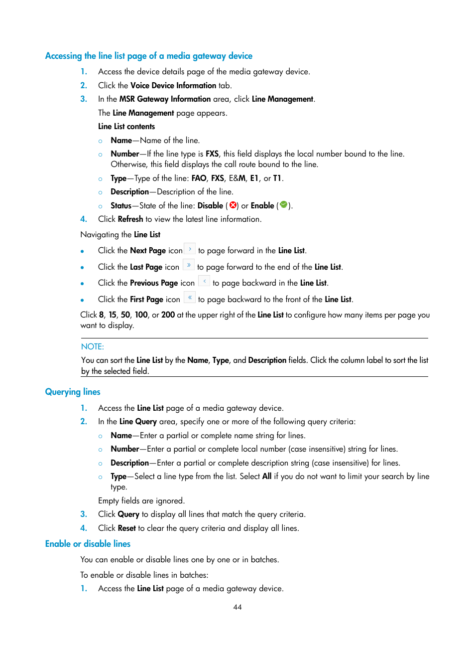 Querying lines, Enable or disable lines | H3C Technologies H3C Intelligent Management Center User Manual | Page 53 / 145