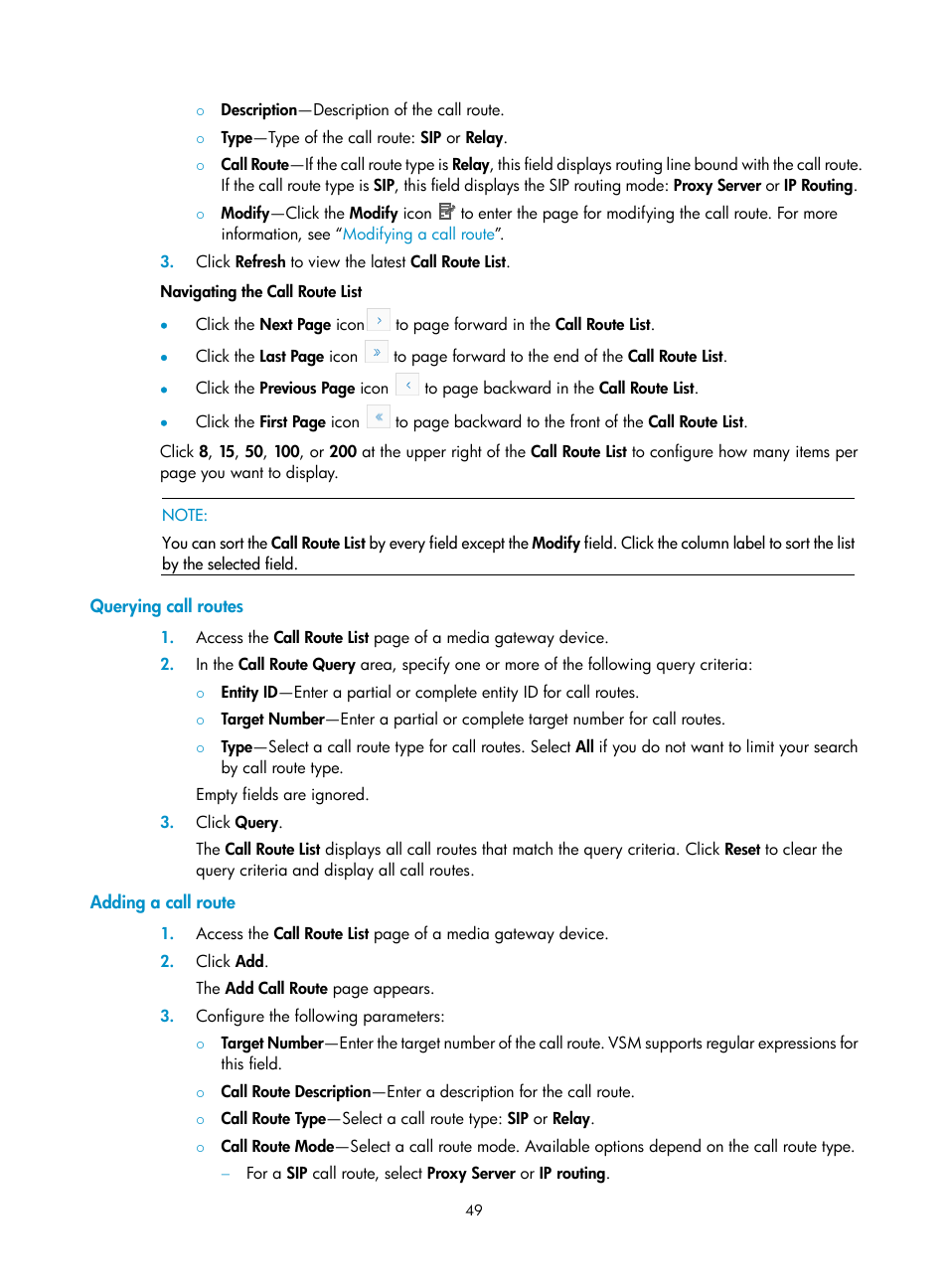 Querying call routes, Adding a call route | H3C Technologies H3C Intelligent Management Center User Manual | Page 58 / 145