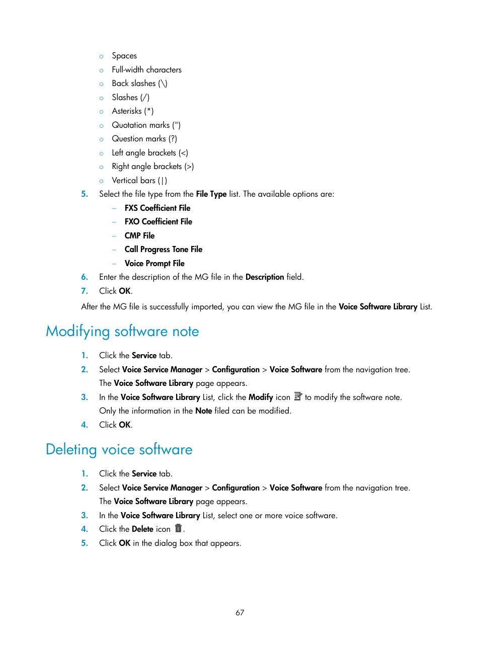 Modifying software note, Deleting voice software | H3C Technologies H3C Intelligent Management Center User Manual | Page 76 / 145