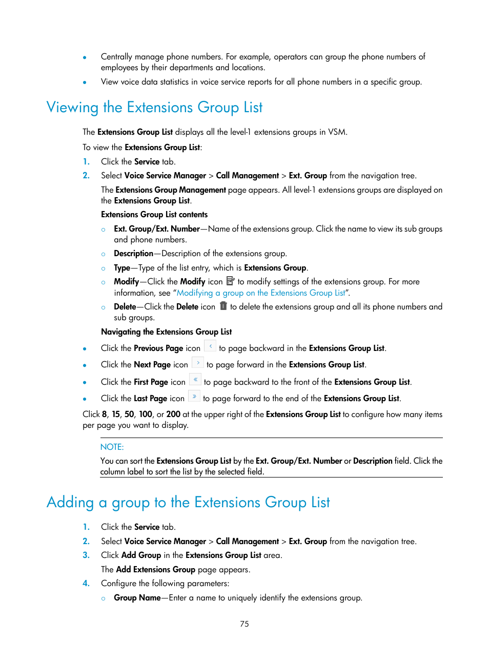 Viewing the extensions group list, Adding a group to the extensions group list | H3C Technologies H3C Intelligent Management Center User Manual | Page 84 / 145