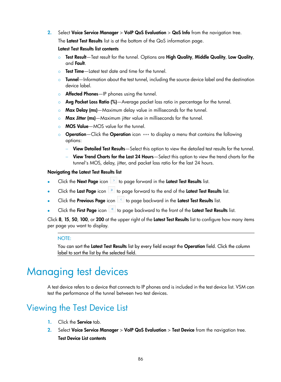 Managing test devices, Viewing the test device list | H3C Technologies H3C Intelligent Management Center User Manual | Page 95 / 145