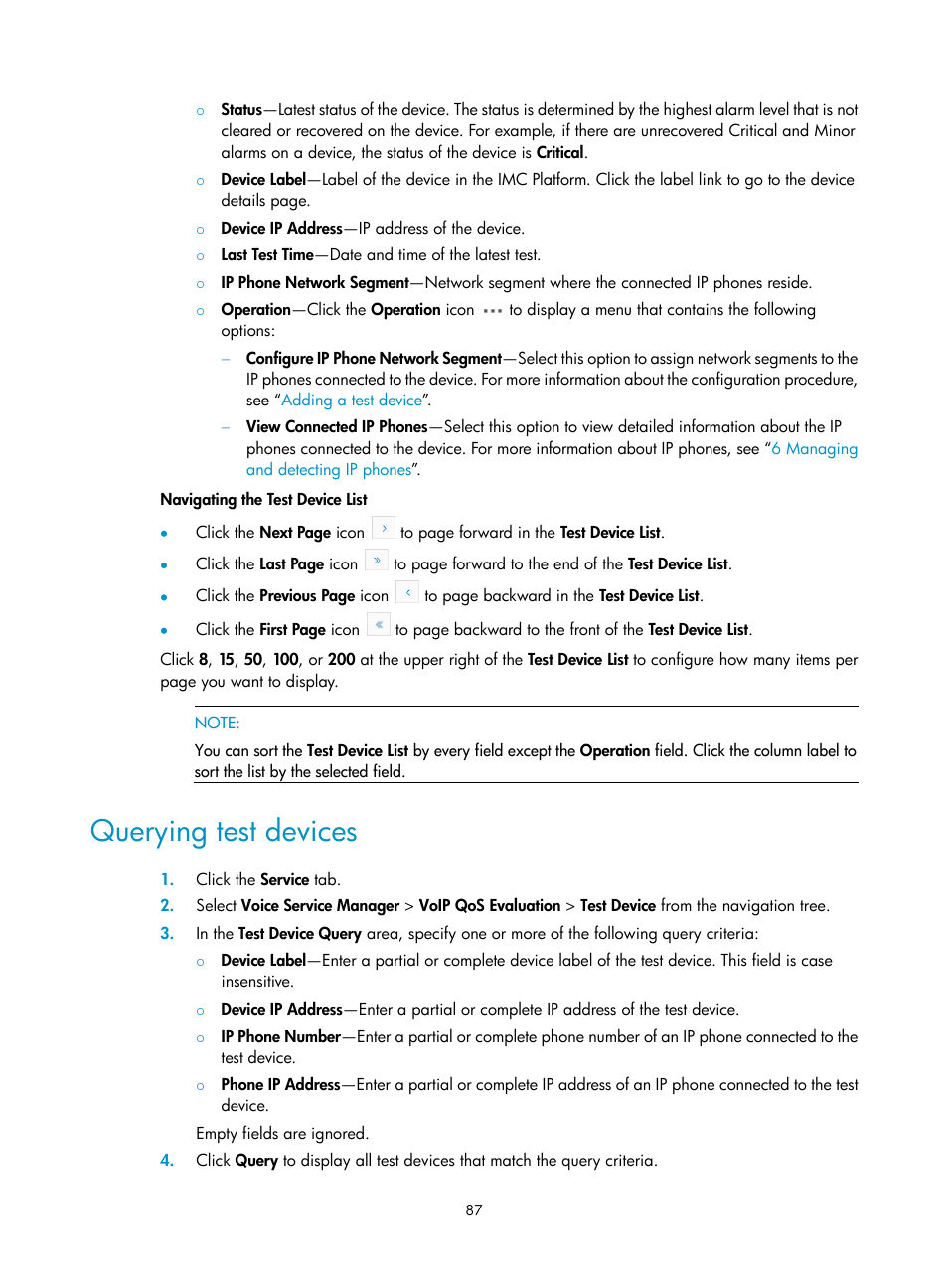 Querying test devices | H3C Technologies H3C Intelligent Management Center User Manual | Page 96 / 145