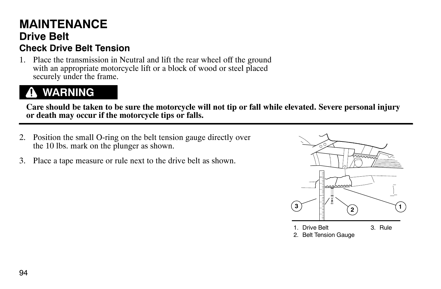 Maintenance, Drive belt, Warning | Polaris 2008 Victory Vegas User Manual | Page 99 / 178