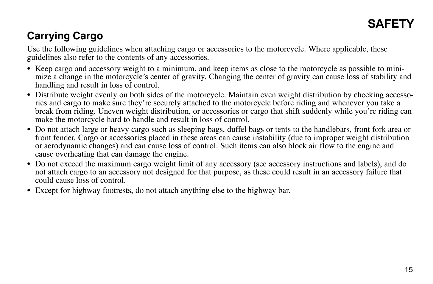 Safety, Carrying cargo | Polaris 2009 Victory Vegas Jackpot User Manual | Page 20 / 171