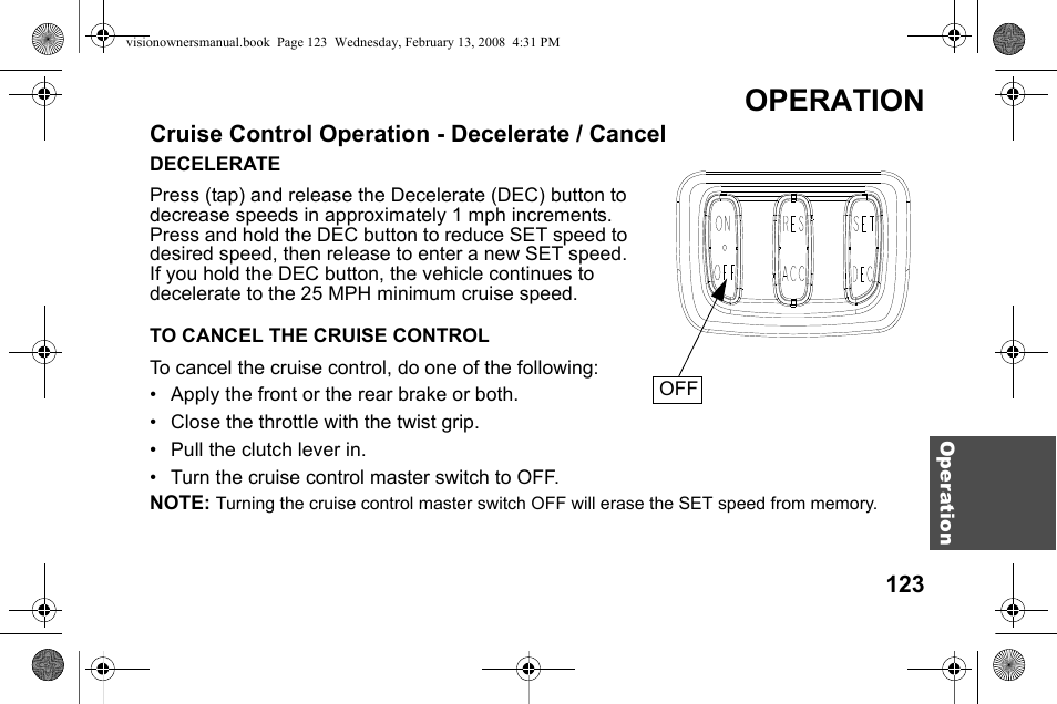 Operation | Polaris 2009 Victory Victory Vision User Manual | Page 126 / 323