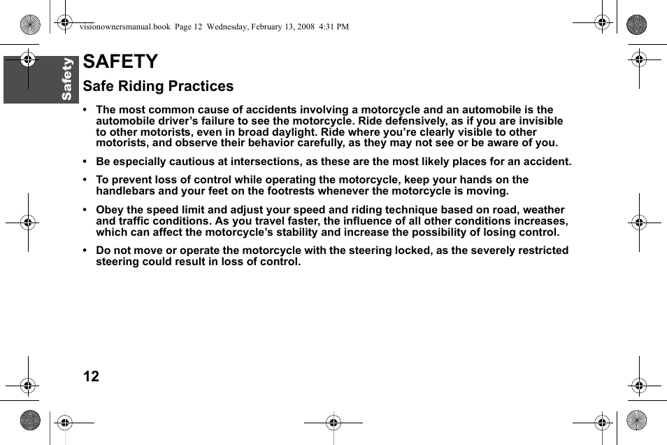 Safety, Safe riding practices | Polaris 2009 Victory Victory Vision User Manual | Page 15 / 323