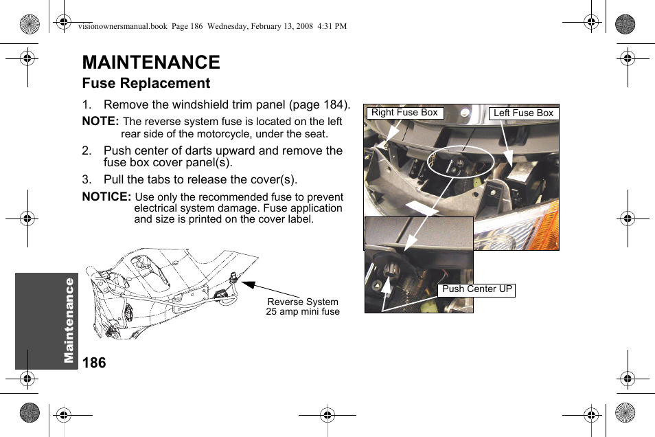 Maintenance, Fuse replacement | Polaris 2009 Victory Victory Vision User Manual | Page 189 / 323