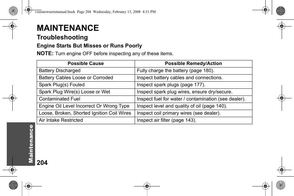 Maintenance, Troubleshooting | Polaris 2009 Victory Victory Vision User Manual | Page 207 / 323