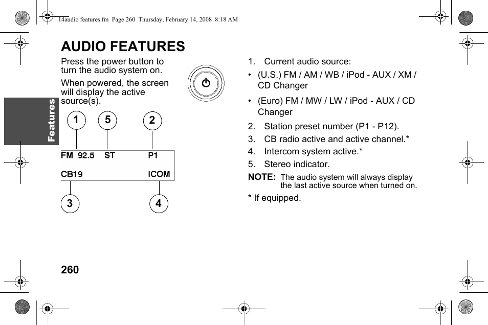 Audio features | Polaris 2009 Victory Victory Vision User Manual | Page 263 / 323