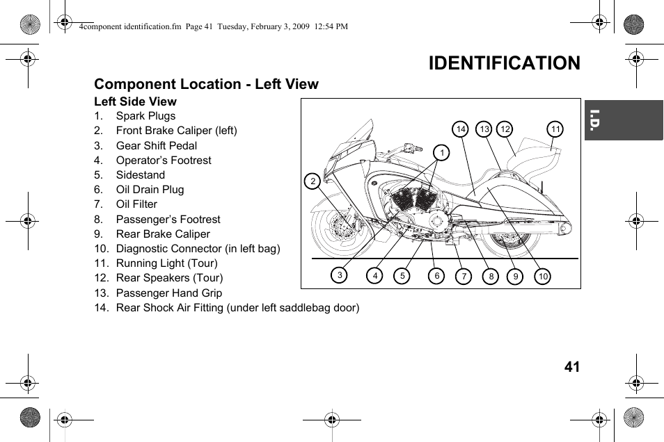 Identification, Component location - left view | Polaris 2009 Victory Victory Vision User Manual | Page 44 / 323