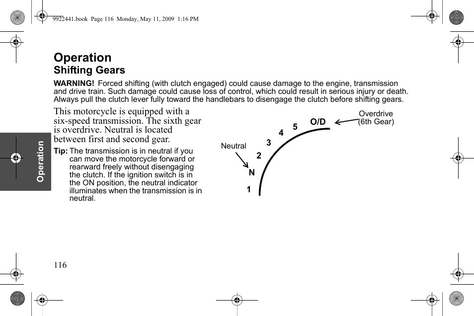 Operation, Shifting gears | Polaris 2010 Victory Victory Vision 8-Ball User Manual | Page 120 / 334