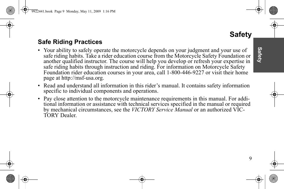 Safety | Polaris 2010 Victory Victory Vision 8-Ball User Manual | Page 13 / 334