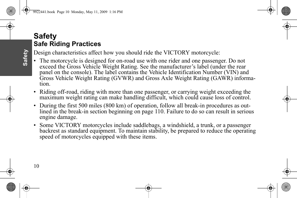 Safety | Polaris 2010 Victory Victory Vision 8-Ball User Manual | Page 14 / 334