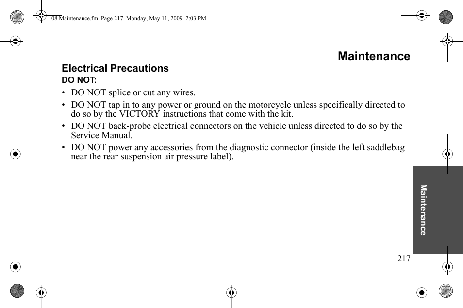 Maintenance | Polaris 2010 Victory Victory Vision 8-Ball User Manual | Page 221 / 334