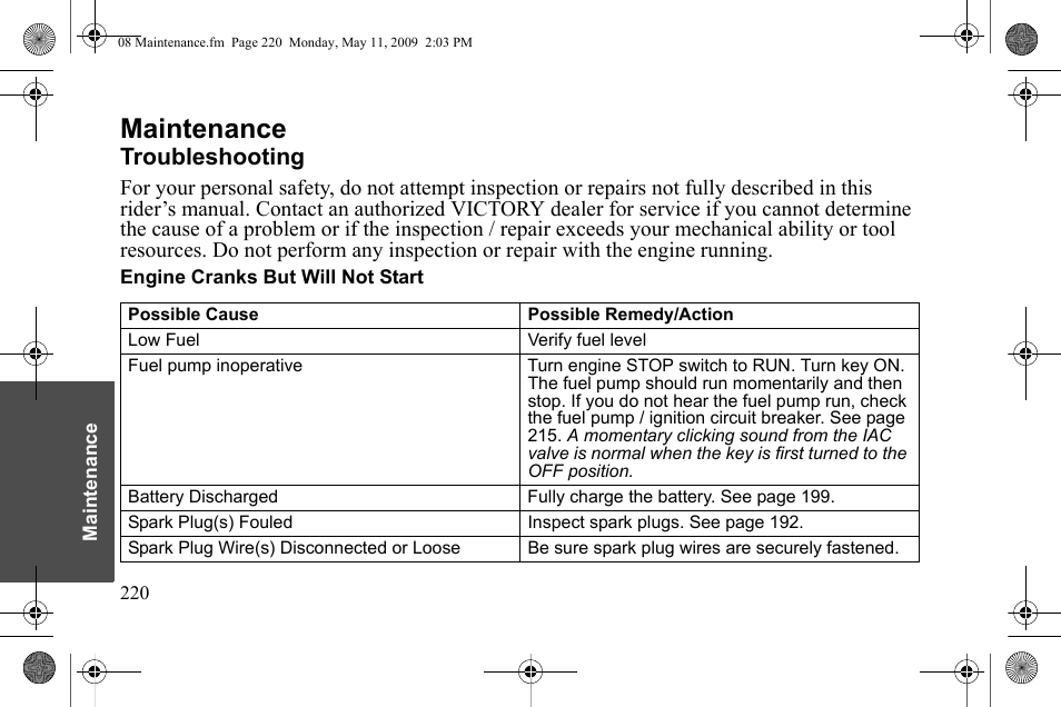 Maintenance, Troubleshooting | Polaris 2010 Victory Victory Vision 8-Ball User Manual | Page 224 / 334