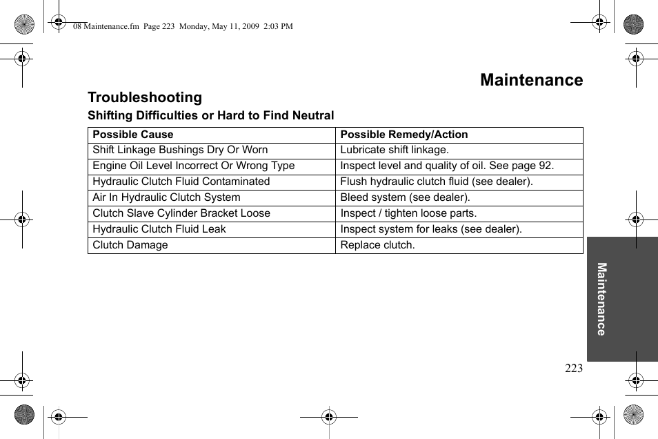 Maintenance, Troubleshooting | Polaris 2010 Victory Victory Vision 8-Ball User Manual | Page 227 / 334