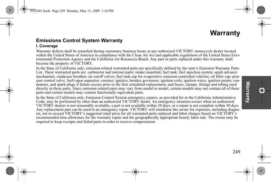 Warranty | Polaris 2010 Victory Victory Vision 8-Ball User Manual | Page 253 / 334
