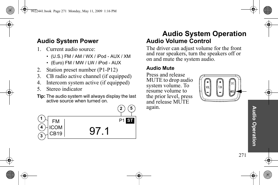 Audio system operation | Polaris 2010 Victory Victory Vision 8-Ball User Manual | Page 275 / 334