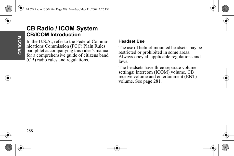 Cb radio / icom system | Polaris 2010 Victory Victory Vision 8-Ball User Manual | Page 292 / 334