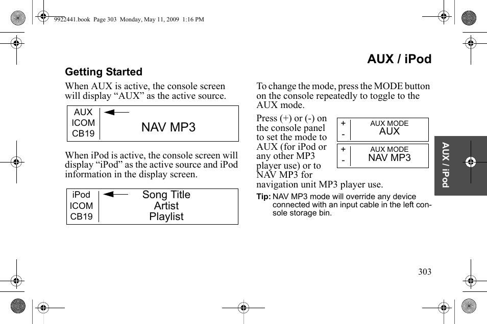 Aux / ipod, Nav mp3 | Polaris 2010 Victory Victory Vision 8-Ball User Manual | Page 307 / 334