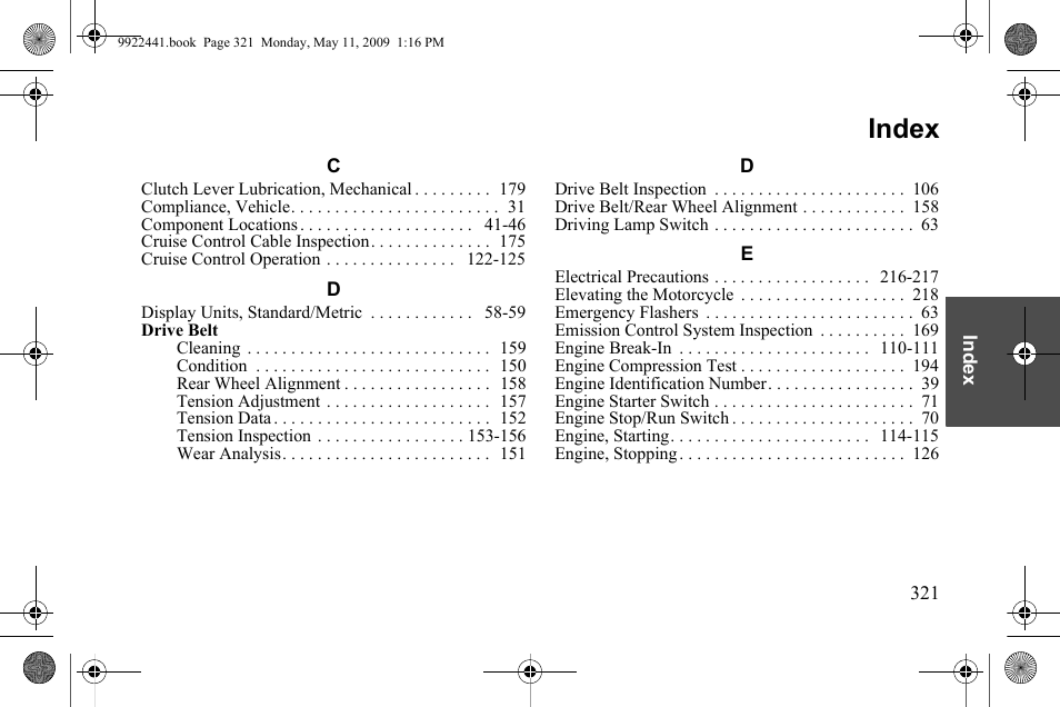 Index | Polaris 2010 Victory Victory Vision 8-Ball User Manual | Page 325 / 334