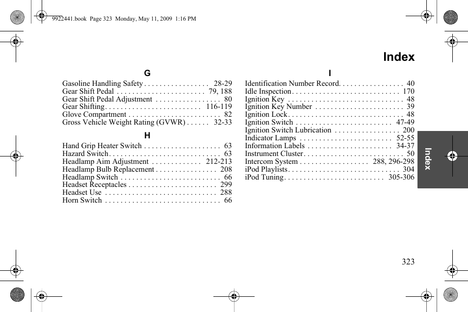 Index | Polaris 2010 Victory Victory Vision 8-Ball User Manual | Page 327 / 334