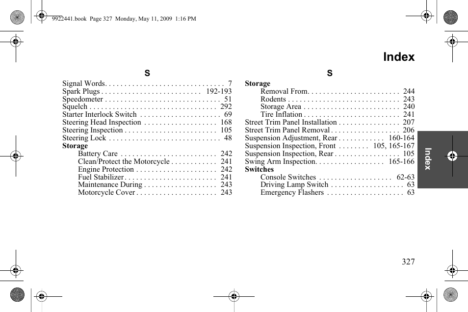 Index | Polaris 2010 Victory Victory Vision 8-Ball User Manual | Page 331 / 334