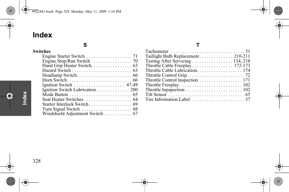 Index | Polaris 2010 Victory Victory Vision 8-Ball User Manual | Page 332 / 334
