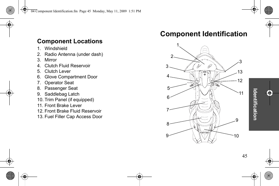 Component identification, Component locations | Polaris 2010 Victory Victory Vision 8-Ball User Manual | Page 49 / 334