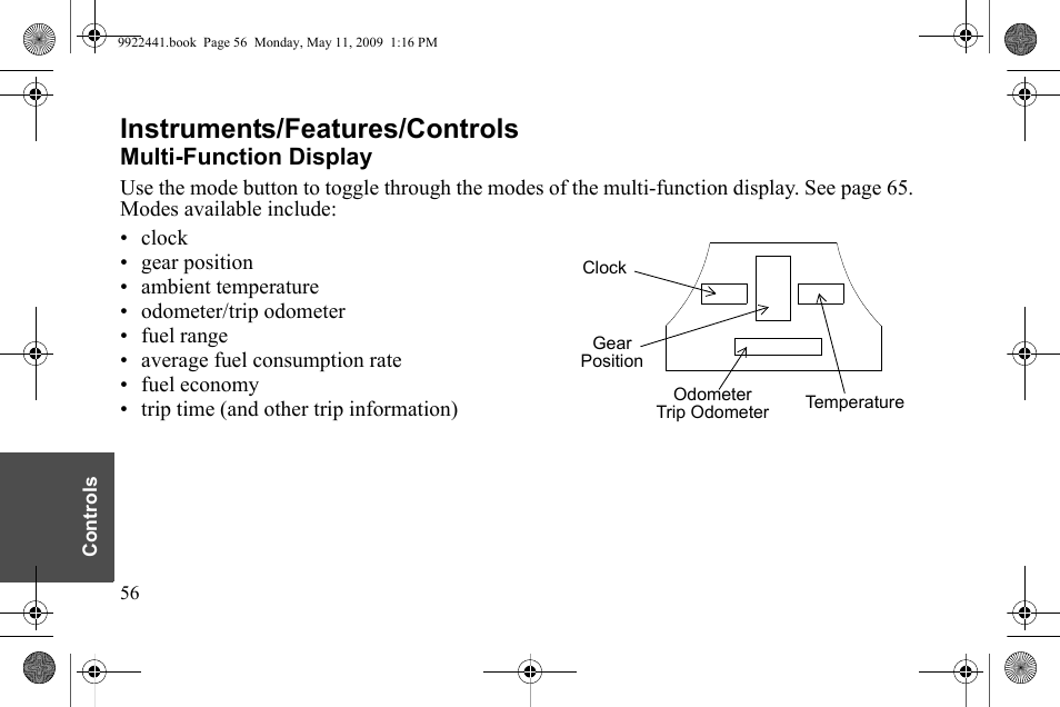 Instruments/features/controls, Multi-function display | Polaris 2010 Victory Victory Vision 8-Ball User Manual | Page 60 / 334
