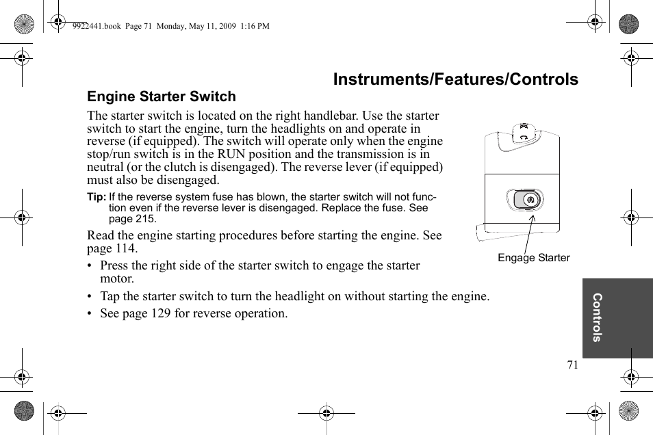 Instruments/features/controls | Polaris 2010 Victory Victory Vision 8-Ball User Manual | Page 75 / 334