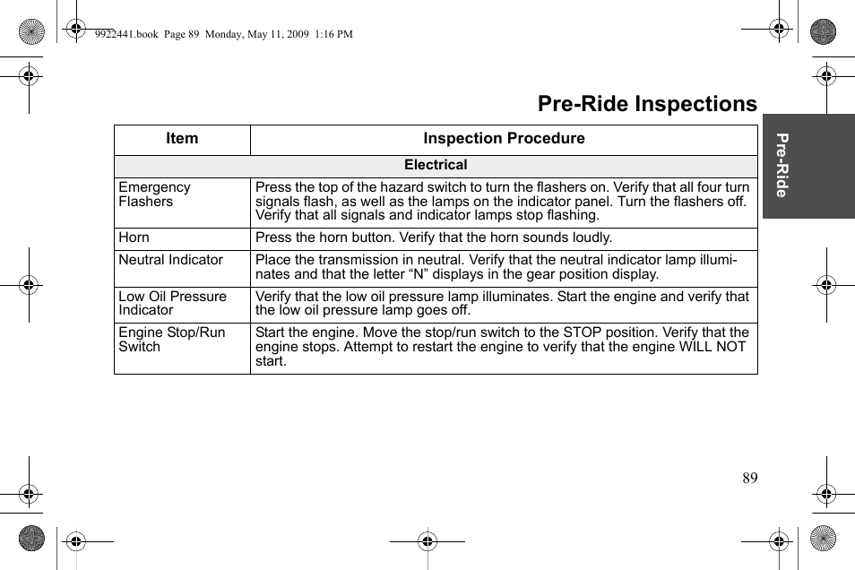 Pre-ride inspections | Polaris 2010 Victory Victory Vision 8-Ball User Manual | Page 93 / 334