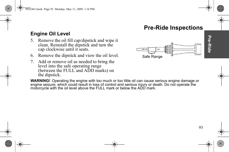 Pre-ride inspections | Polaris 2010 Victory Victory Vision 8-Ball User Manual | Page 97 / 334