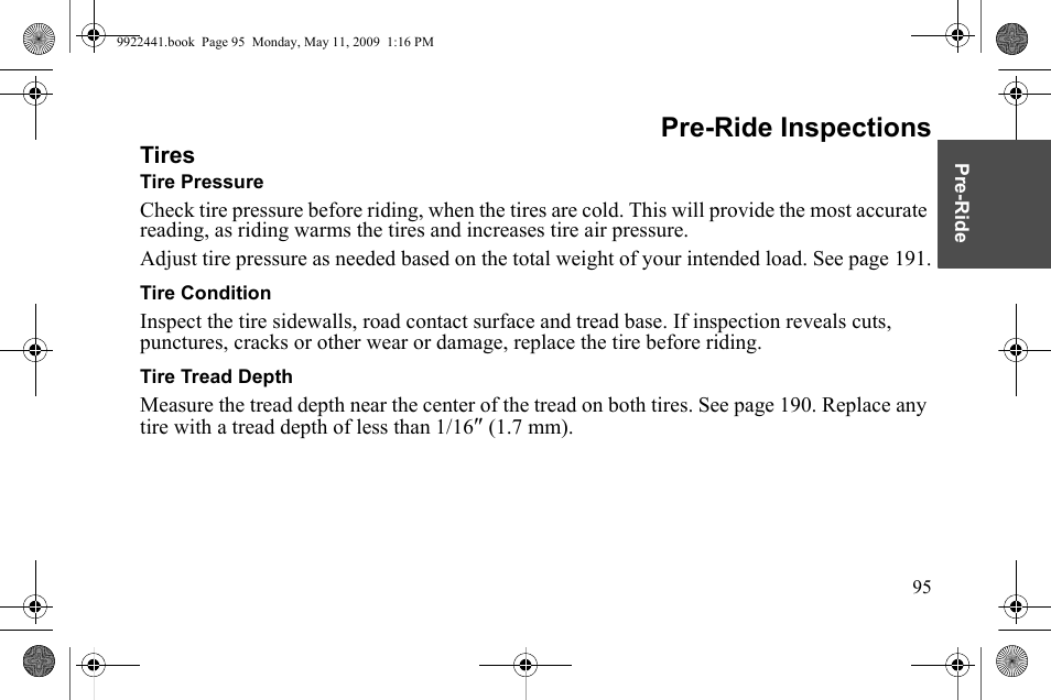 Pre-ride inspections | Polaris 2010 Victory Victory Vision 8-Ball User Manual | Page 99 / 334