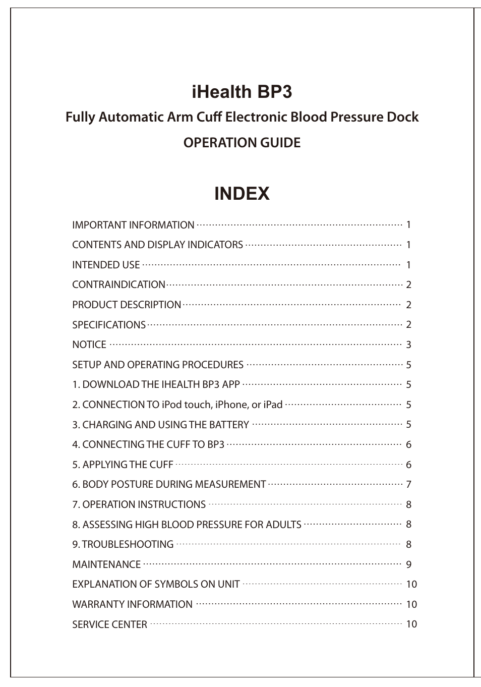 iHealth Blood Pressure Dock User Manual | 11 pages