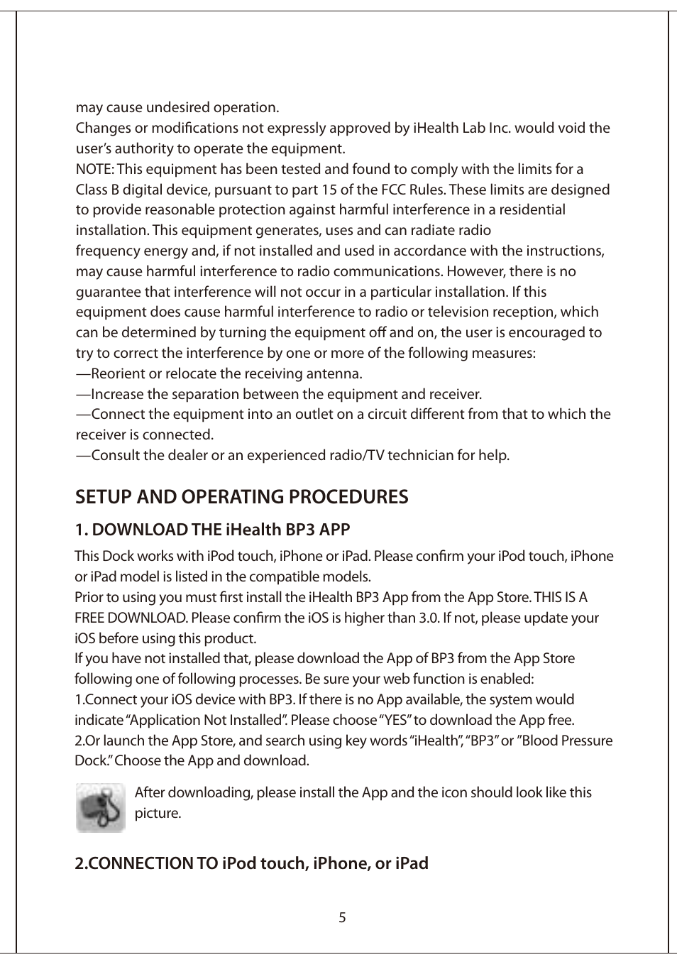 Setup and operating procedures | iHealth Blood Pressure Dock User Manual | Page 6 / 11