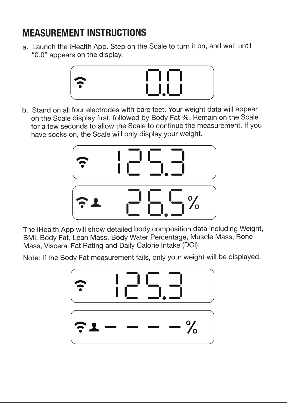 Measurement instructions | iHealth Wireless Body Analysis Scale User Manual | Page 3 / 4
