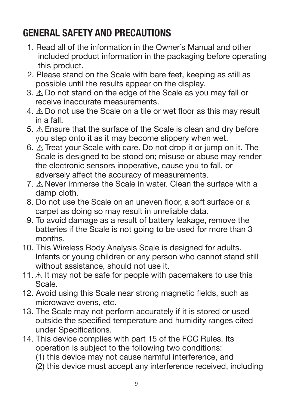 General safety and precautions | iHealth Wireless Body Analysis Scale User Manual | Page 11 / 15