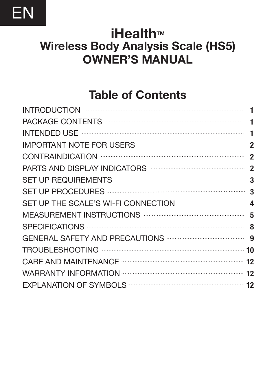 Ihealth | iHealth Wireless Body Analysis Scale User Manual | Page 2 / 15