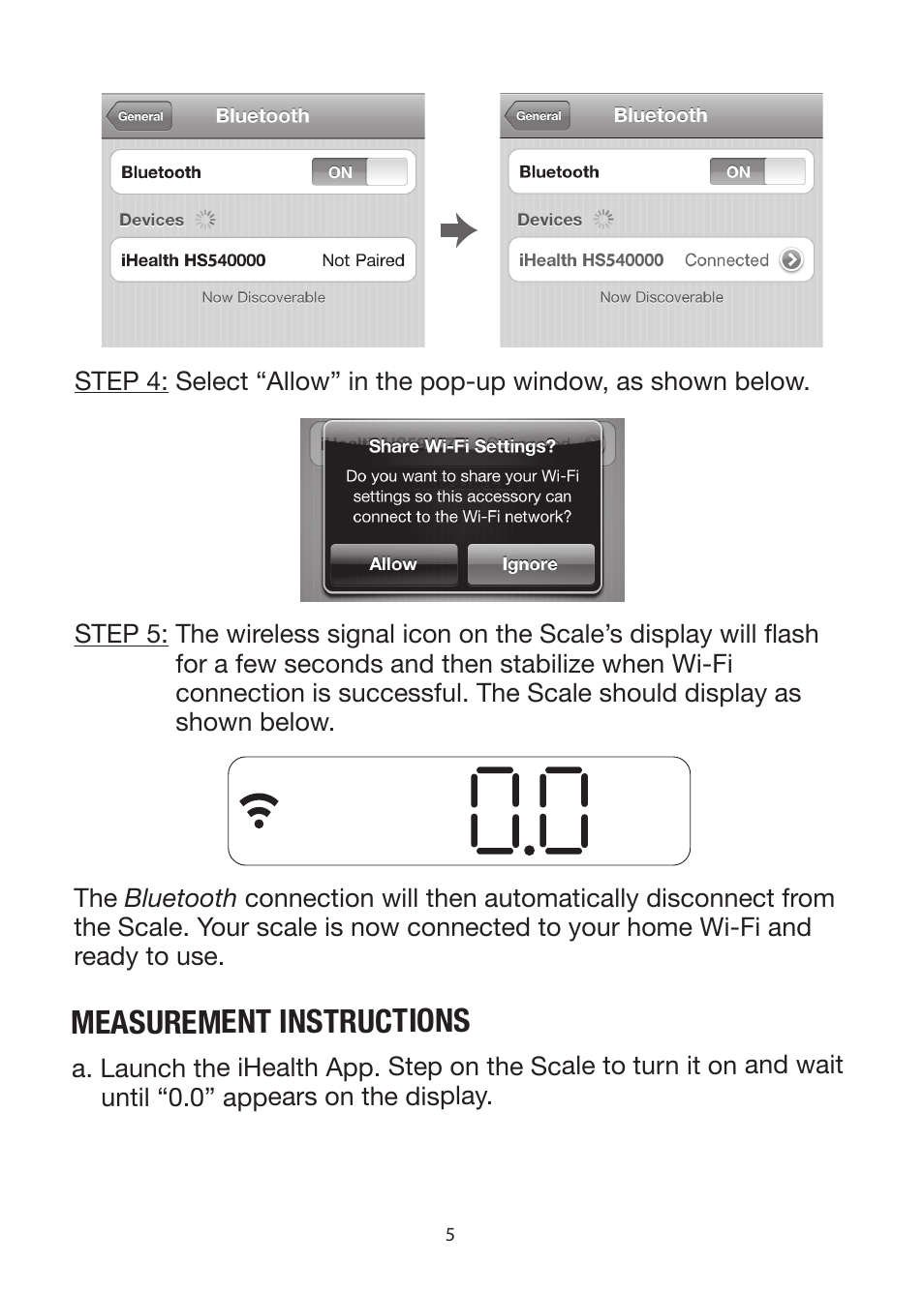 Measurement instructions | iHealth Wireless Body Analysis Scale User Manual | Page 7 / 15